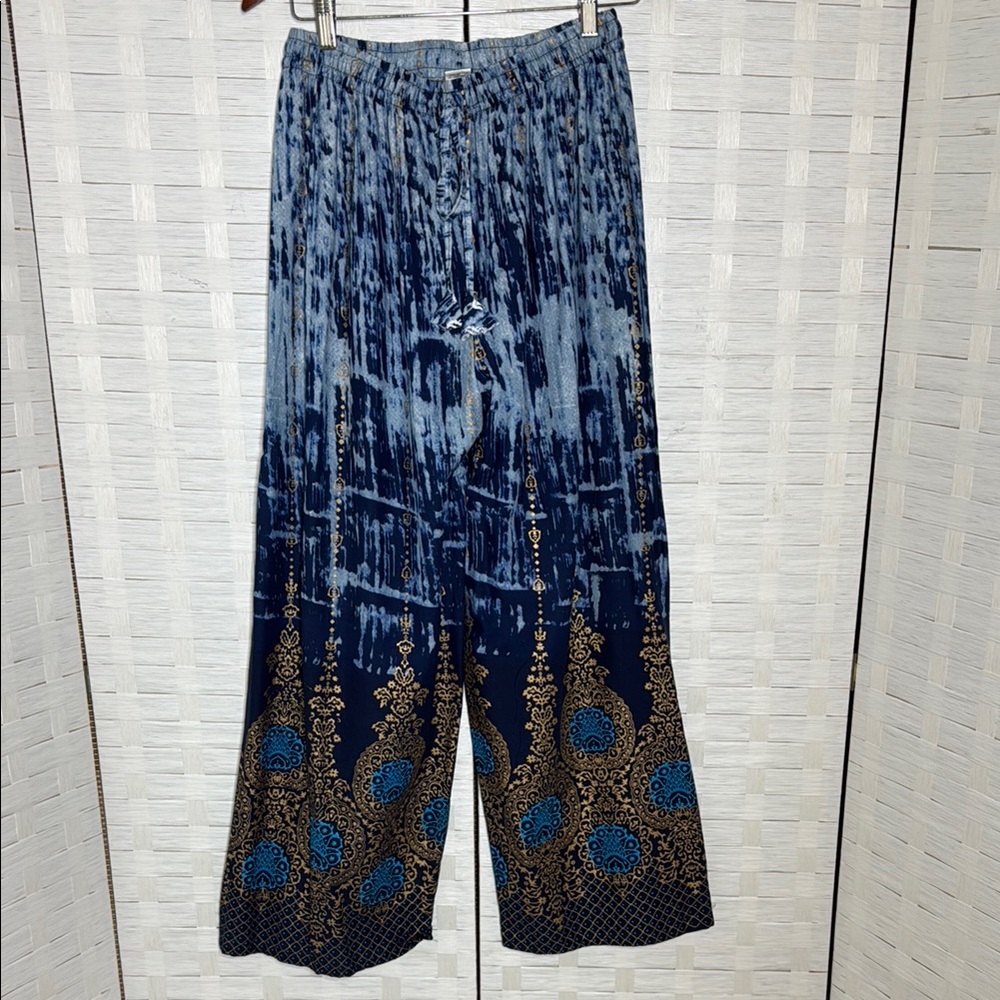 Sandhya Blue Boho Tie Dye‎ with Gold Detail Elastic Waist w/Drawstring One Size